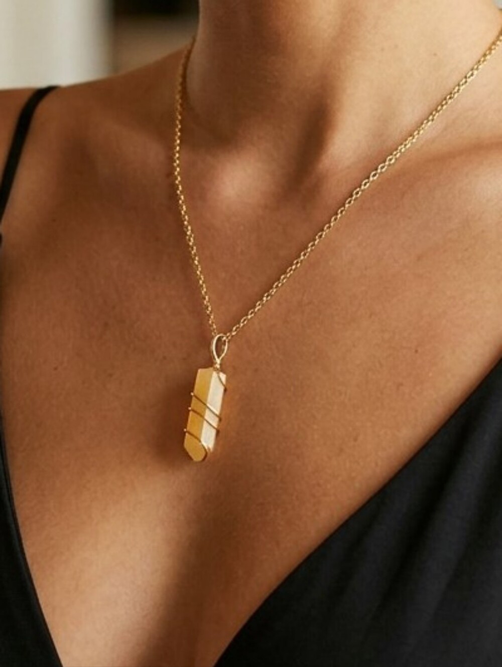 Yellow Quartz Crystal Pendant Wire-Wrapped Necklace Charm (1) - Picture 1 of 6